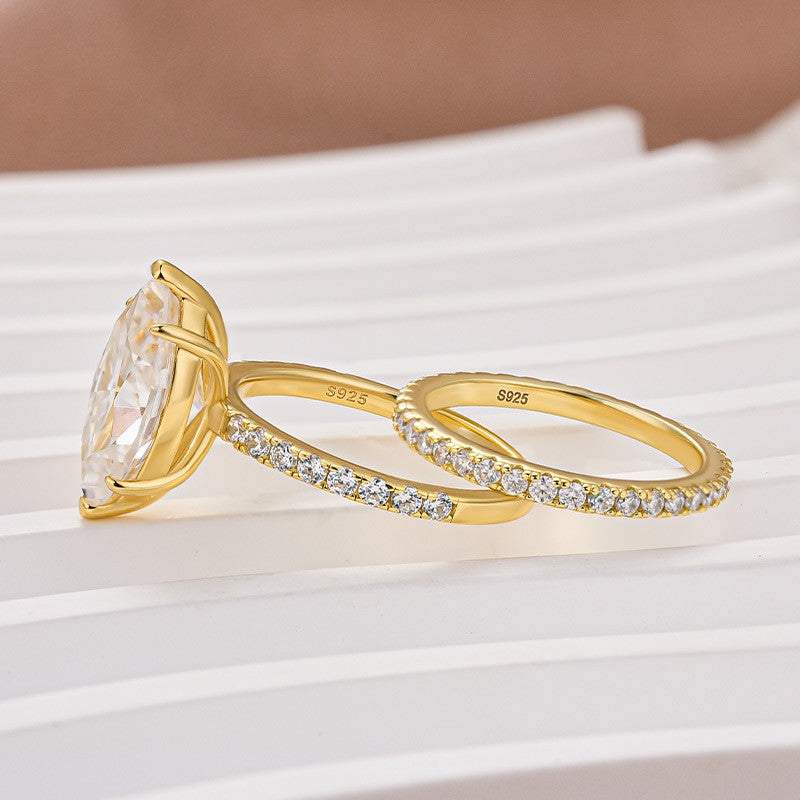 Aurevyn Moissanite 4.0 Ct Marquise Cut Yellow Gold Half-Coverage Wedding Set