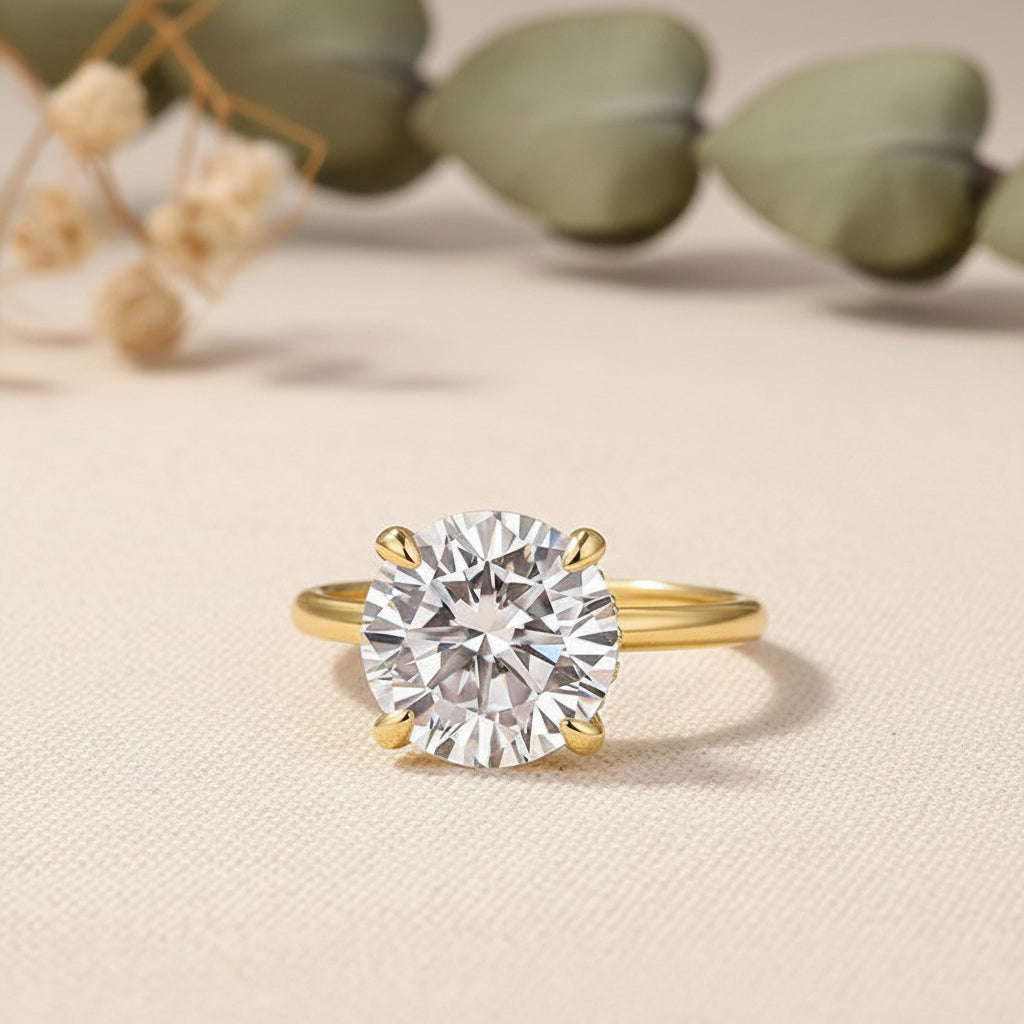 Aurevyn Moissanite 4.0 Ct Solitaire Round Cut Yellow Gold Promise Ring