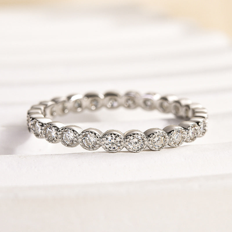 Aurevyn 0.5 Ct Round Cut Pave White Gold Wedding Band