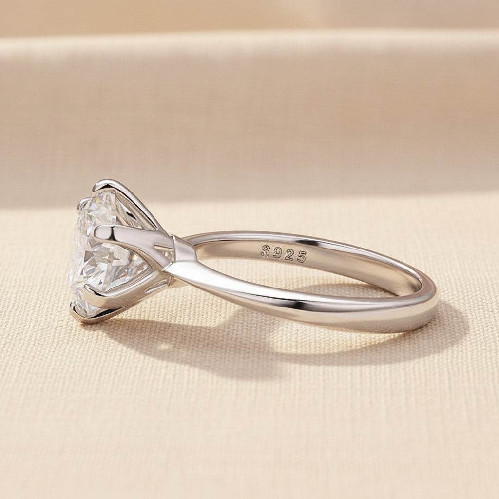 Aurevyn Moissanite 3.0Ct Round Cut Comfort Fit Six Prong Solitaire Engagement Ring