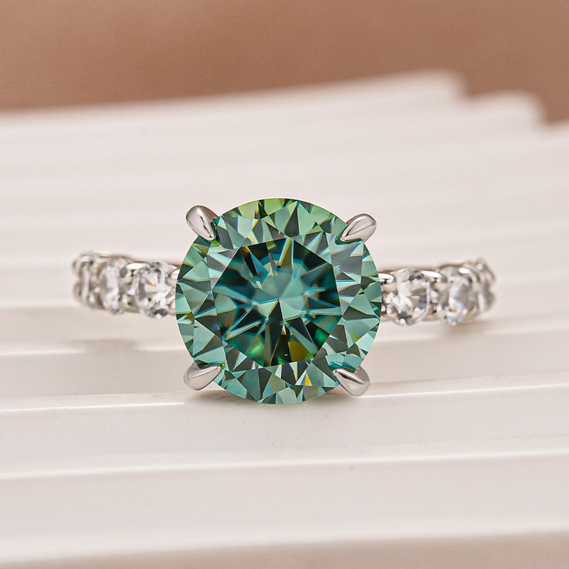 Aurevyn Moissanite 4.0Ct Turquoise Round Cut White Gold Engagement Ring