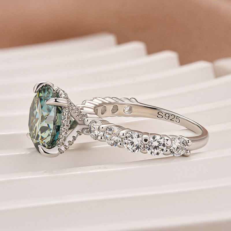Aurevyn Moissanite 4.0Ct Turquoise Round Cut White Gold Engagement Ring