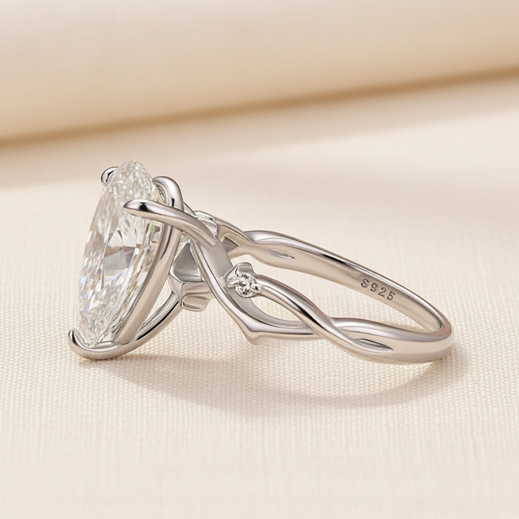 Aurevyn 4.0Ct Pear Cut Twisted Willow Ring White Gold Moissanite Diamond Ring