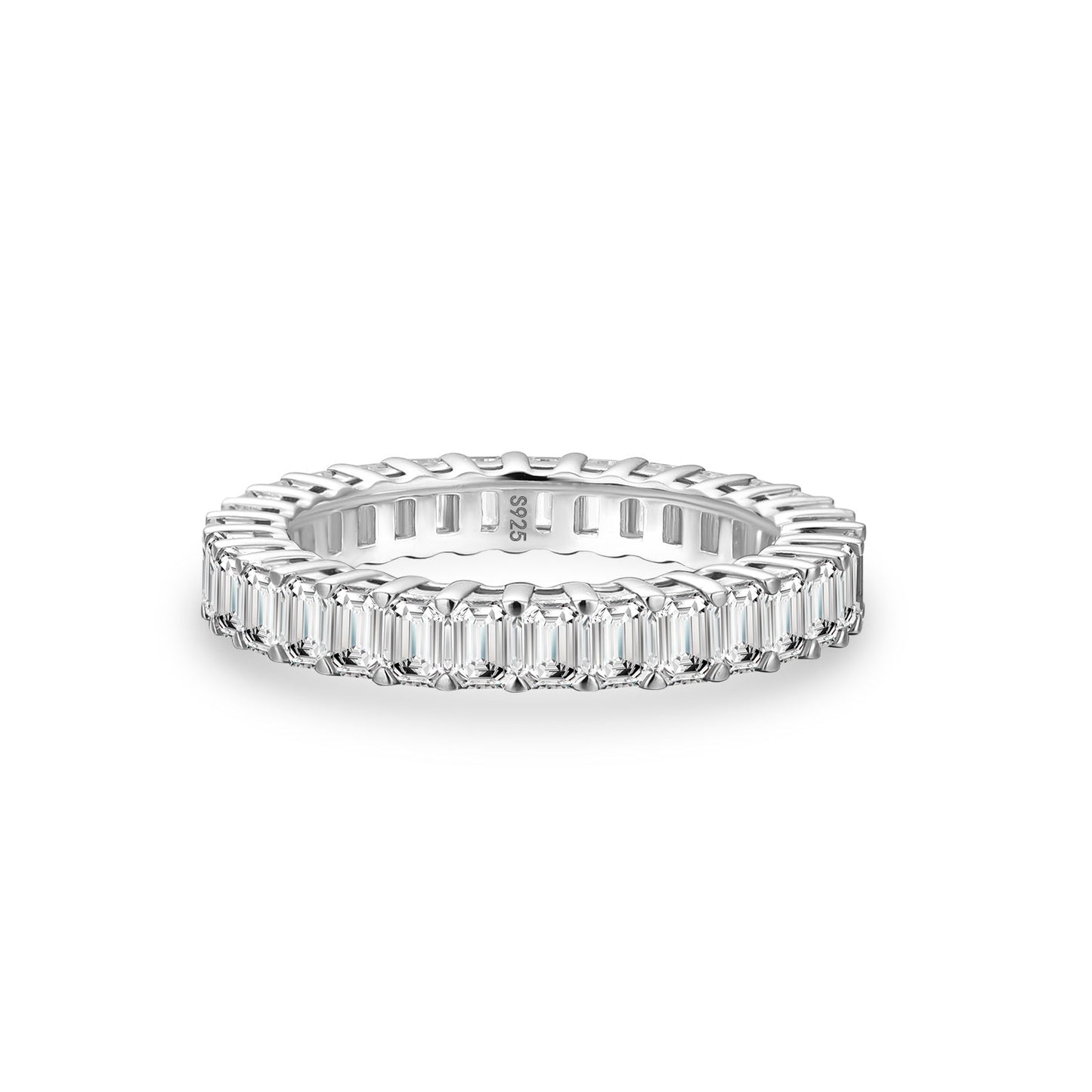 Aurevyn Moissanite 2.5 Ct Emerald Cut Eternity White Gold Wedding Band