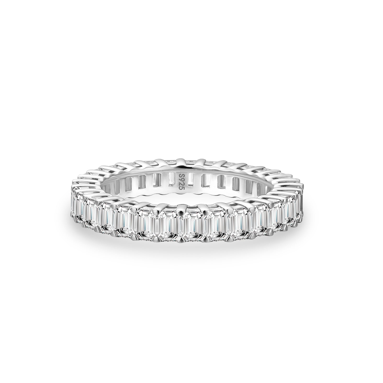 Aurevyn Moissanite 2.5 Ct Emerald Cut Eternity White Gold Wedding Band