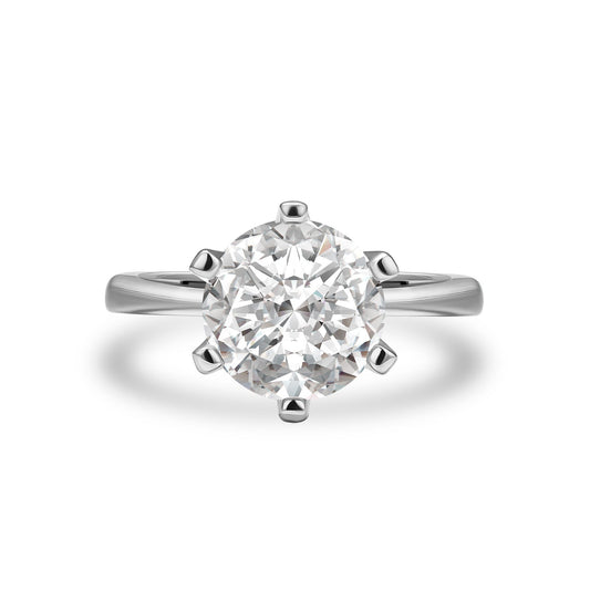 Aurevyn Moissanite 3.0Ct Round Cut Comfort Fit Six Prong Solitaire Engagement Ring