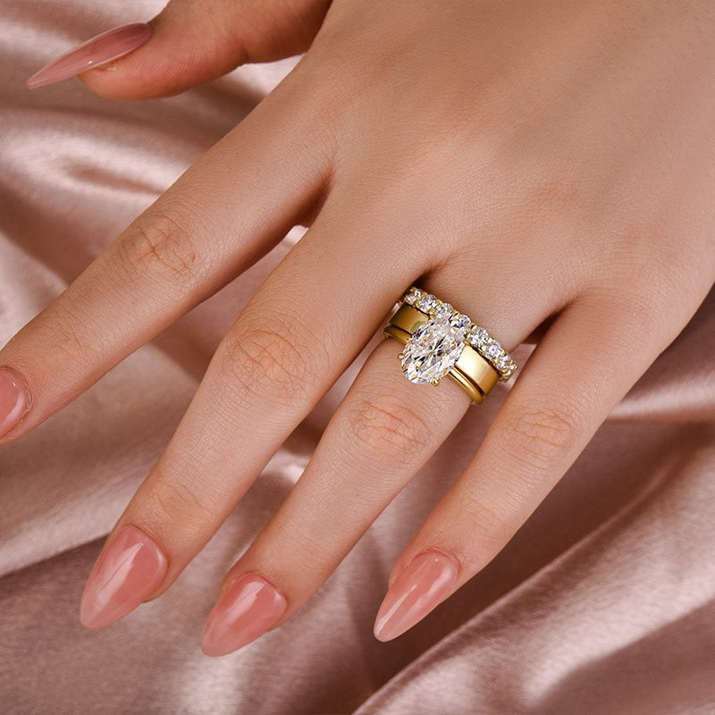 Aurevyn Moissanite 4.0Ct Solitaire Oval Cut Yellow Gold Engagement Ring With Eternity Ring