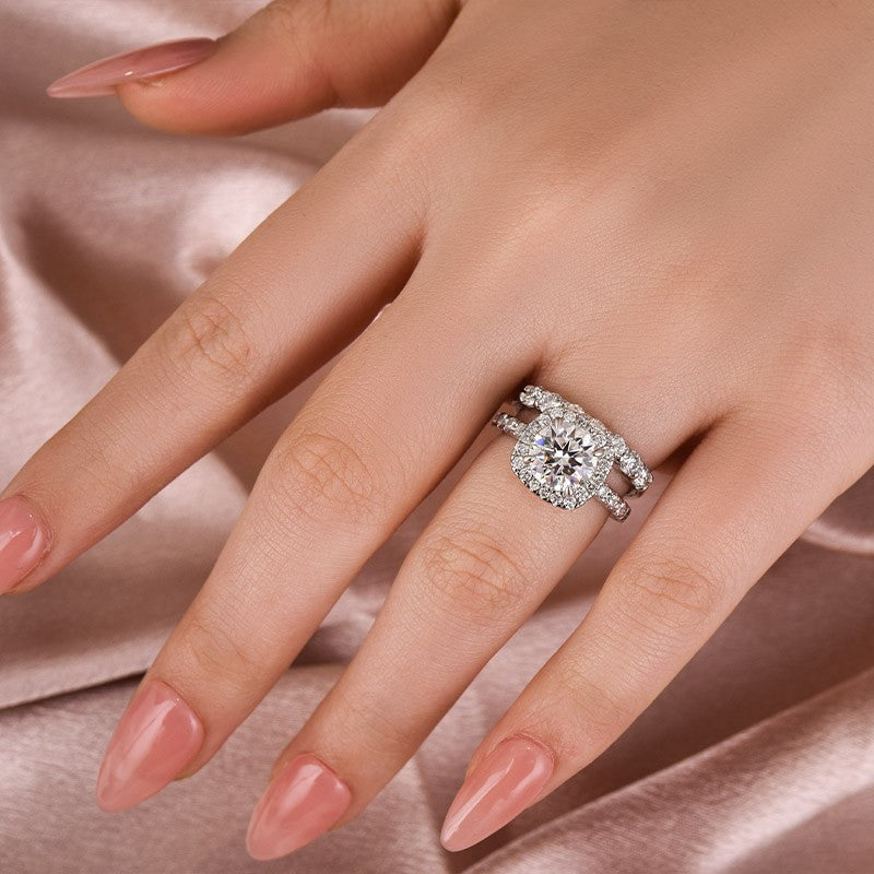 Aurevyn Moissanite 2.0Ct Halo Round Cut White Gold Promise Ring With Seven Stone Round Cut Anniversary Ring