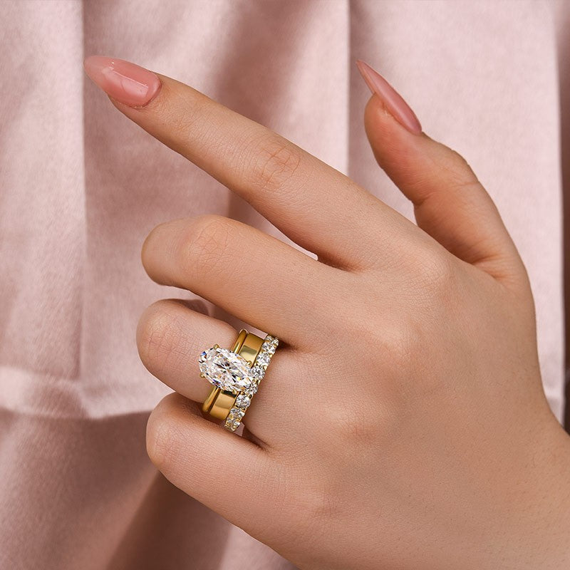 Aurevyn Moissanite 4.0Ct Solitaire Oval Cut Yellow Gold Engagement Ring With Eternity Ring