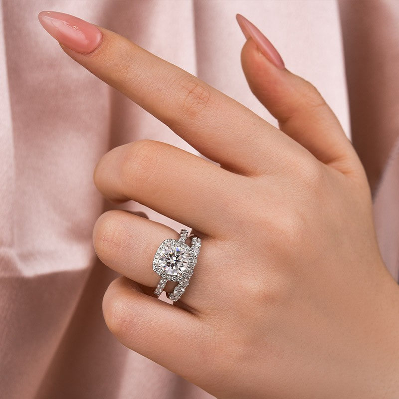 Aurevyn Moissanite 2.0Ct Halo Round Cut White Gold Promise Ring With Seven Stone Round Cut Anniversary Ring