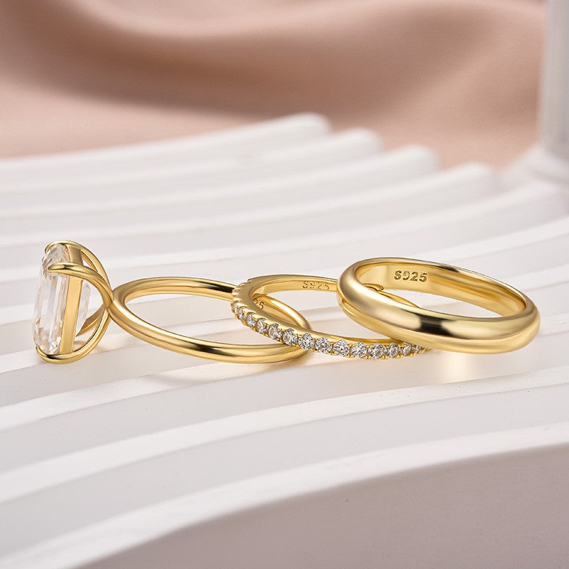 Aurevyn Moissanite 3.5 Ct Emerald Cut Yellow Gold Wedding Ring Set with Wide Band