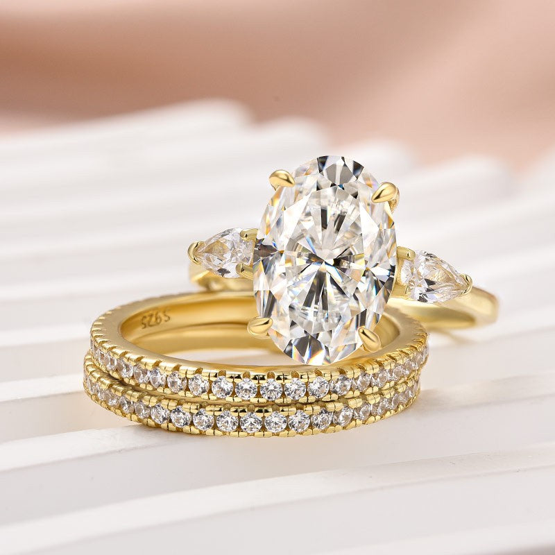 Aurevyn Moissanite 4.0Ct Oval Cut Side Stone Yellow Gold With Pavé Wedding Ring