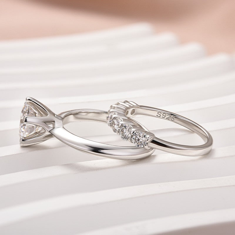 Aurevyn Moissanite 2.0 Ct ~3.0 Ct Round Cut 6 Prong White Gold Engagement Ring with Round Cut White Gold Women's Wedding Band