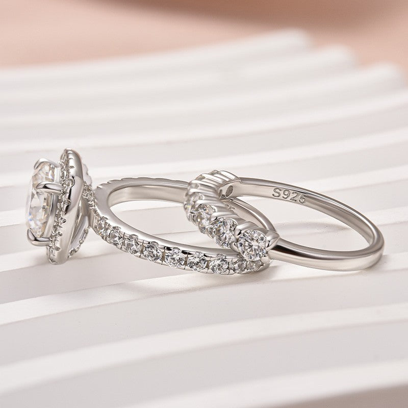 Aurevyn Moissanite 2.0Ct Halo Round Cut White Gold Promise Ring With Seven Stone Round Cut Anniversary Ring