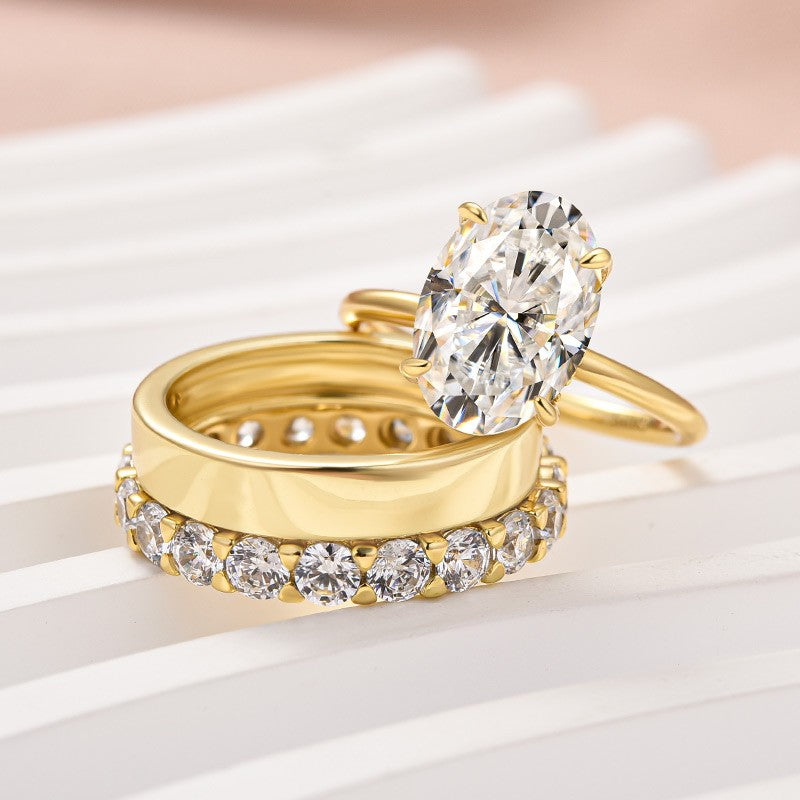 Aurevyn Moissanite 4.0Ct Solitaire Oval Cut Yellow Gold Engagement Ring With Eternity Ring