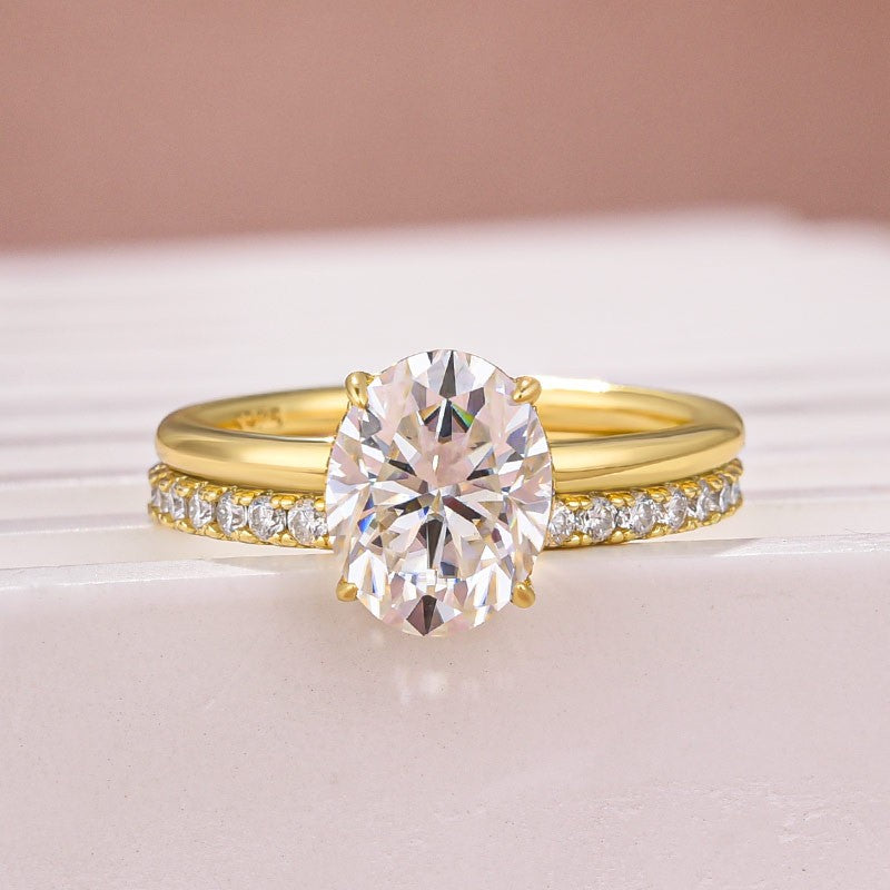 Aurevyn Moissanite 2.0 Ct Hidden Halo Solitaire Oval Cut Yellow Gold Wedding Ring