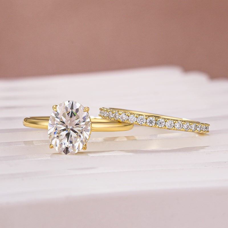 Aurevyn Moissanite 2.0 Ct Hidden Halo Solitaire Oval Cut Yellow Gold Wedding Ring