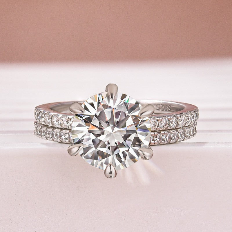 Aurevyn Moissanite 3.0Ct Round Cut White Gold Bridal Wedding Ring Set