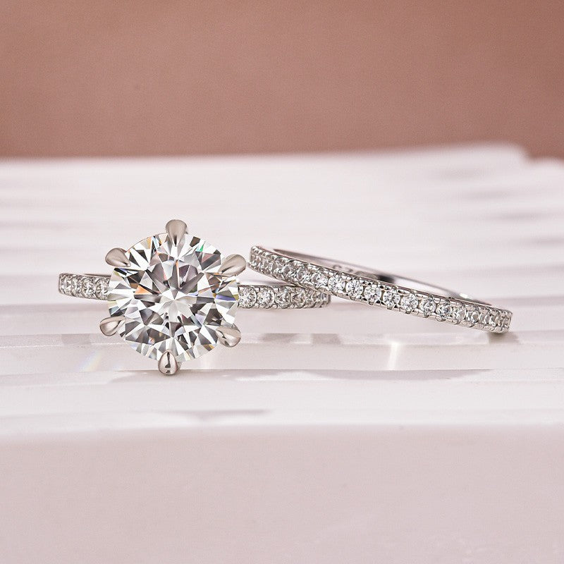 Aurevyn Moissanite 3.0Ct Round Cut White Gold Bridal Wedding Ring Set