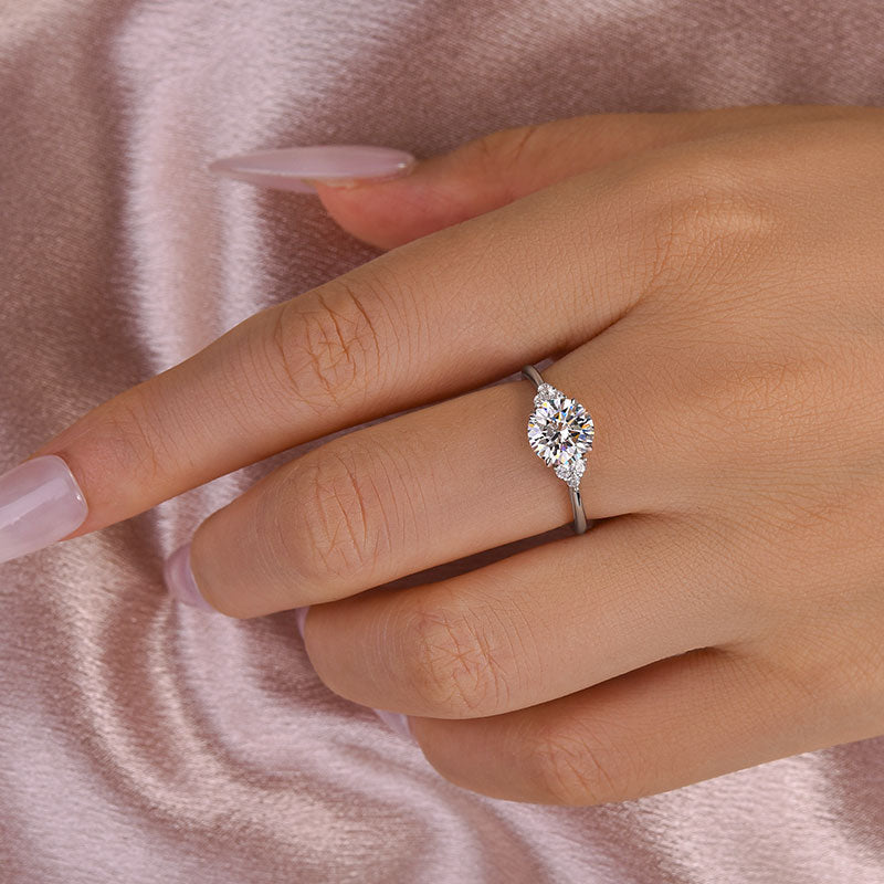 Aurevyn 1.2 Ct Round Cut White Gold Triple Moissanite Diamond Engagement Ring