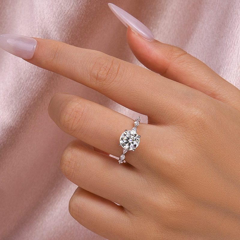 Aurevyn 2.0 Ct Round Cut with Marquise Side Stones Hidden Halo Engagement Ring