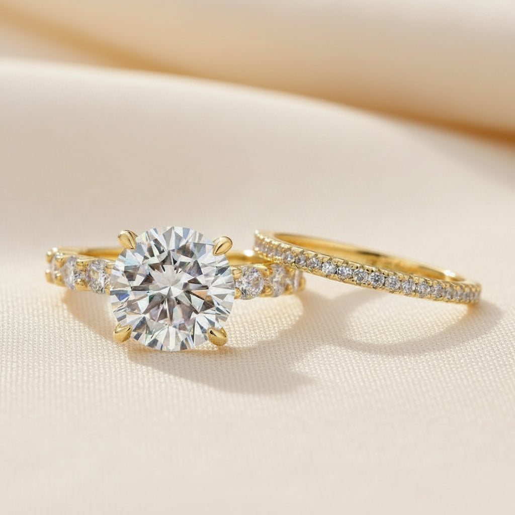 Aurevyn 4.0 Ct Round Cut Yellow Gold Moissanite Diamond Wedding Ring