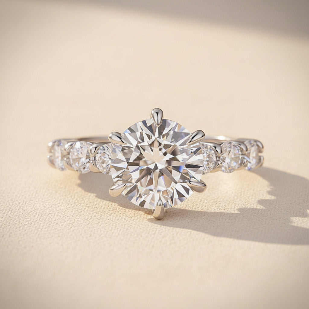 Aurevyn Moissanite 2.0 Ct 6 Prong Round Cut White Gold Engagement Ring
