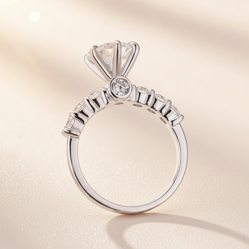 Aurevyn Moissanite 2.0 Ct 6 Prong Round Cut White Gold Engagement Ring