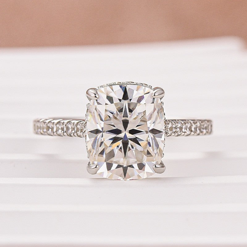 Aurevyn Moissanite Hidden Halo 4.0Ct Cushion Cut White Gold Engagement Ring