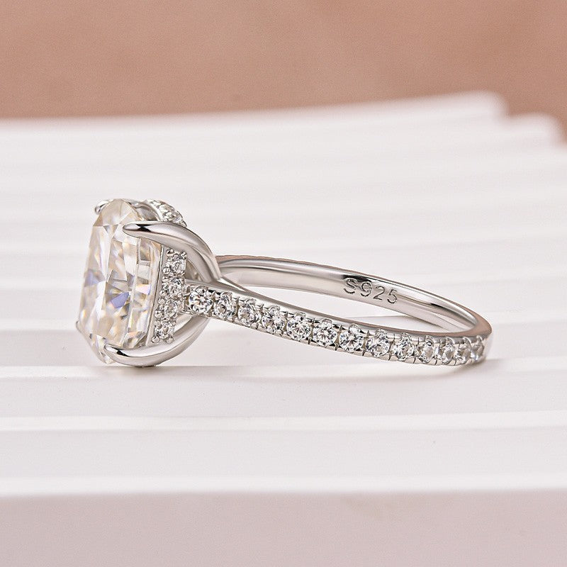 Aurevyn Moissanite Hidden Halo 4.0Ct Cushion Cut White Gold Engagement Ring