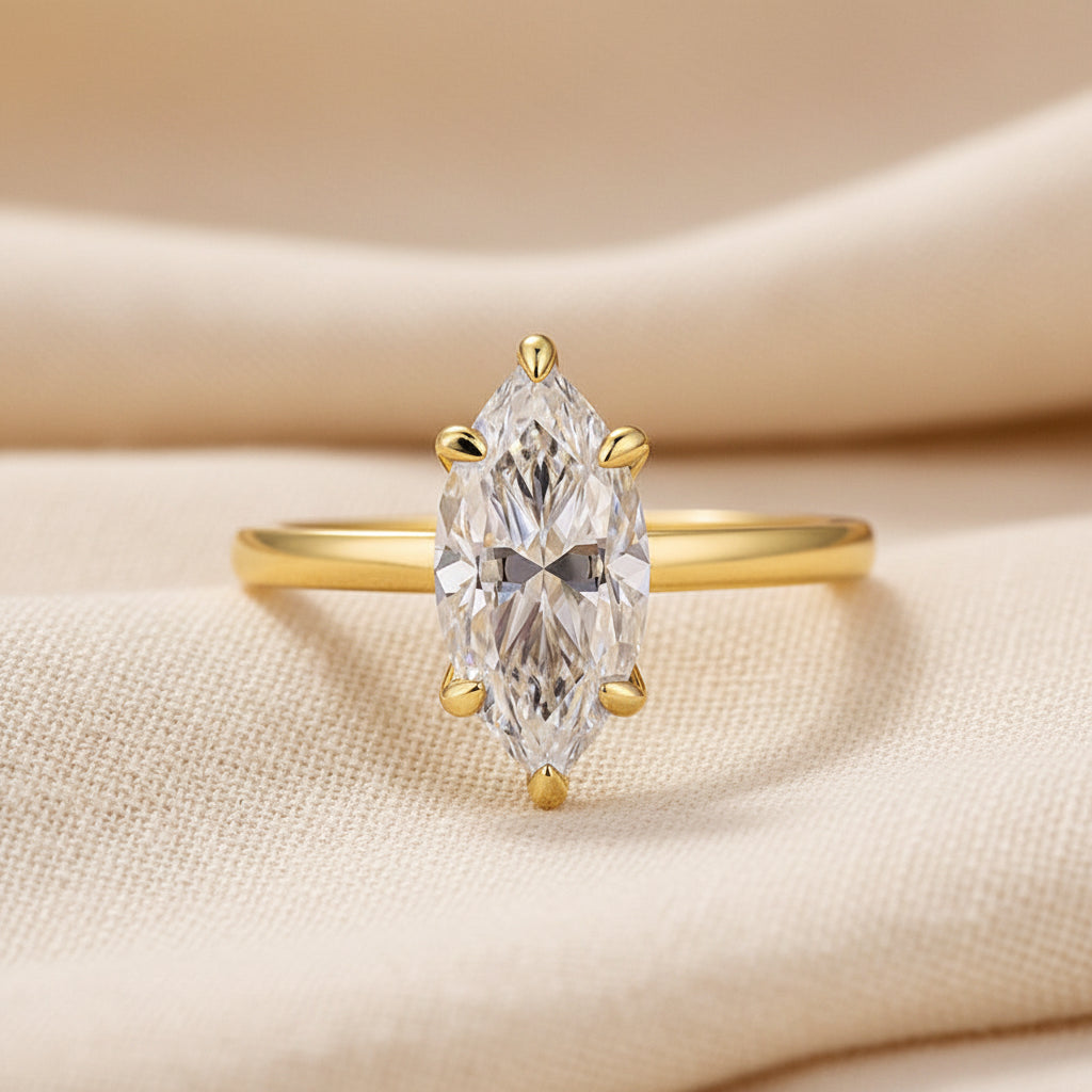 Aurevyn Moissanite 2.0Ct Secret Halo Marquise Cut Engagement Ring Travel Ring In Sterling Silver
