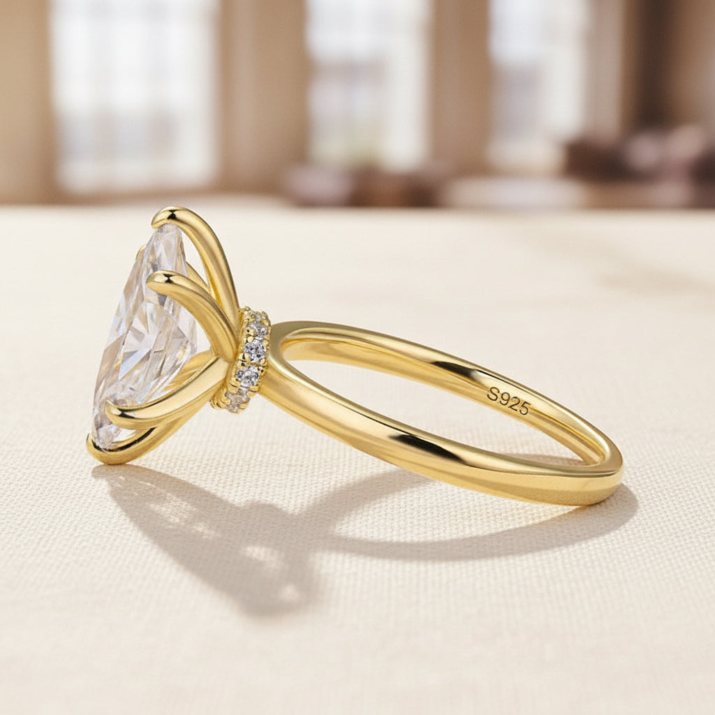 Aurevyn Moissanite 2.0Ct Secret Halo Marquise Cut Engagement Ring Travel Ring In Sterling Silver