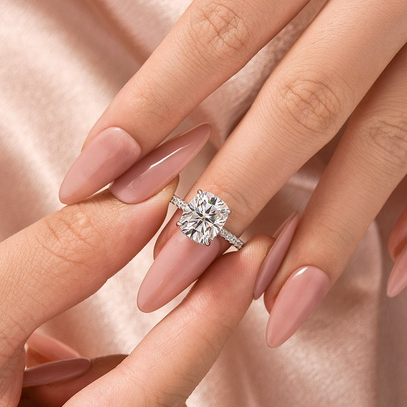 Aurevyn Moissanite Hidden Halo 4.0Ct Cushion Cut White Gold Engagement Ring