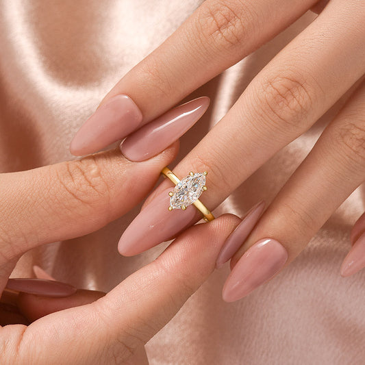 Aurevyn Moissanite 2.0Ct Secret Halo Marquise Cut Engagement Ring Travel Ring In Sterling Silver