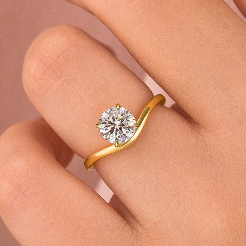 Aurevyn Moissanite 1.0Ct Round Cut Yellow Gold Curved Band Promise Ring