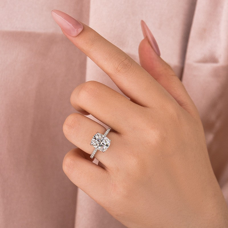 Aurevyn Moissanite Hidden Halo 4.0Ct Cushion Cut White Gold Engagement Ring