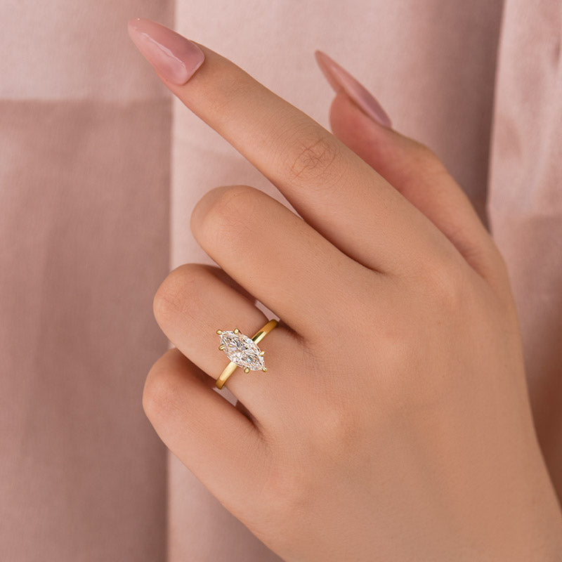 Aurevyn Moissanite 2.0Ct Secret Halo Marquise Cut Engagement Ring Travel Ring In Sterling Silver