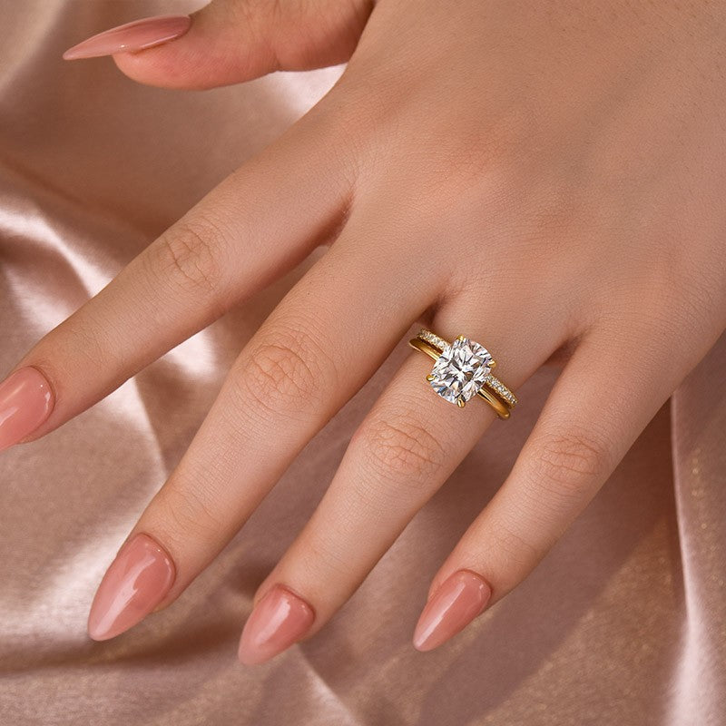 Aurevyn Moissanite 4.0 Ct Solitaire Cushion Cut Yellow Gold Wedding Ring Set