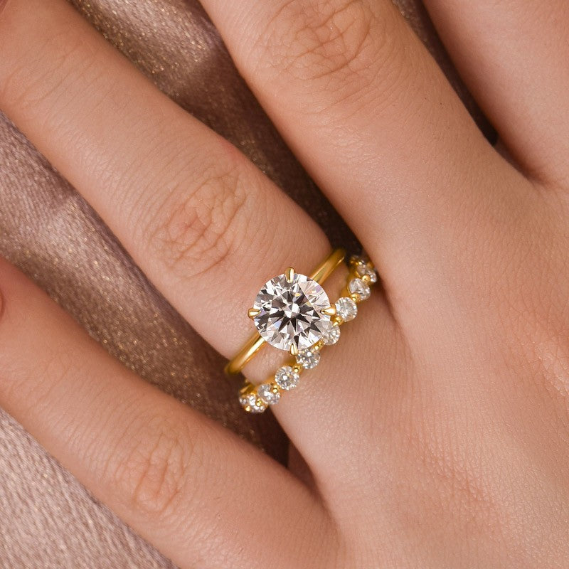 Aurevyn Moissanite 2.0 Ct Solitaire Round Cut Yellow Gold Wedding Ring Set Eternity Moissanite Diamond Ring