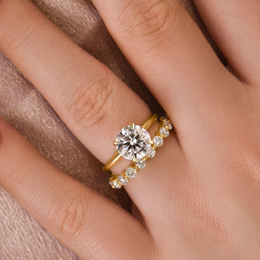 Aurevyn Moissanite 2.0 Ct Solitaire Round Cut Yellow Gold Wedding Ring Set Eternity Moissanite Diamond Ring