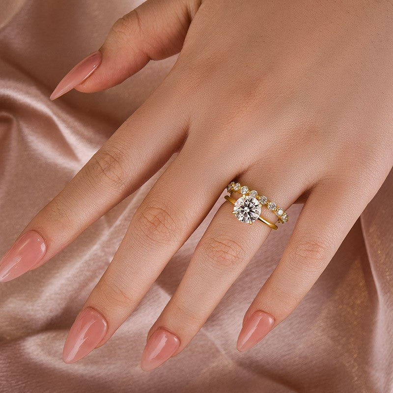 Aurevyn Moissanite 2.0 Ct Solitaire Round Cut Yellow Gold Wedding Ring Set Eternity Moissanite Diamond Ring