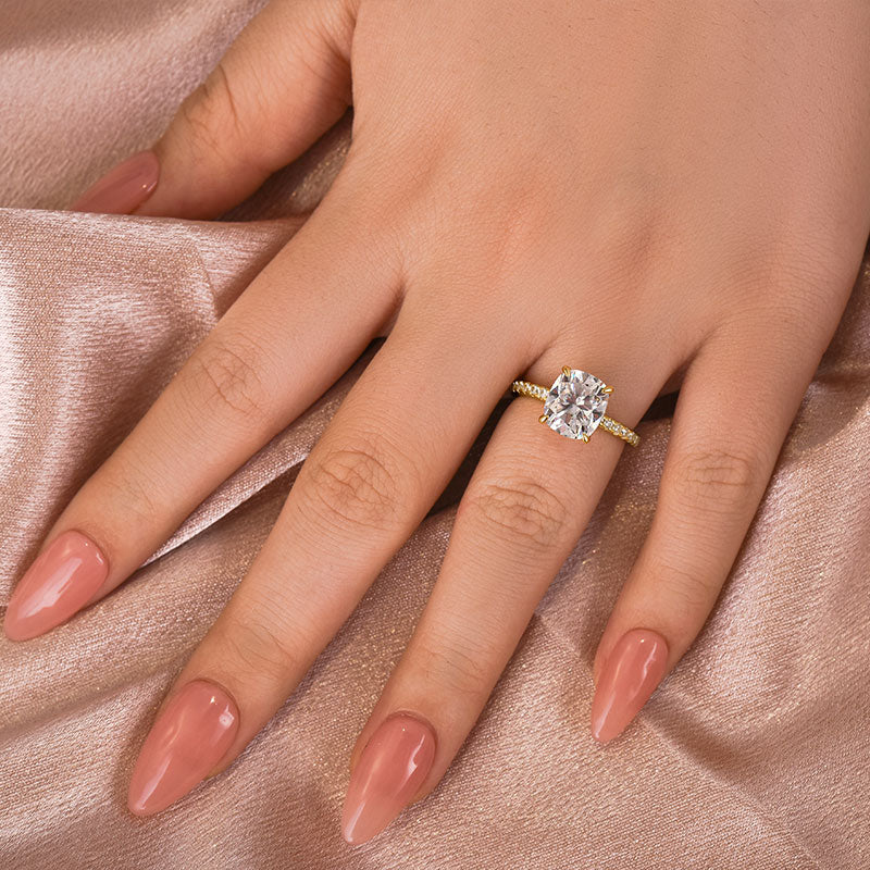 Aurevyn 3.0 Ct Cushion Cut Yellow Gold Engagement Ring For Women