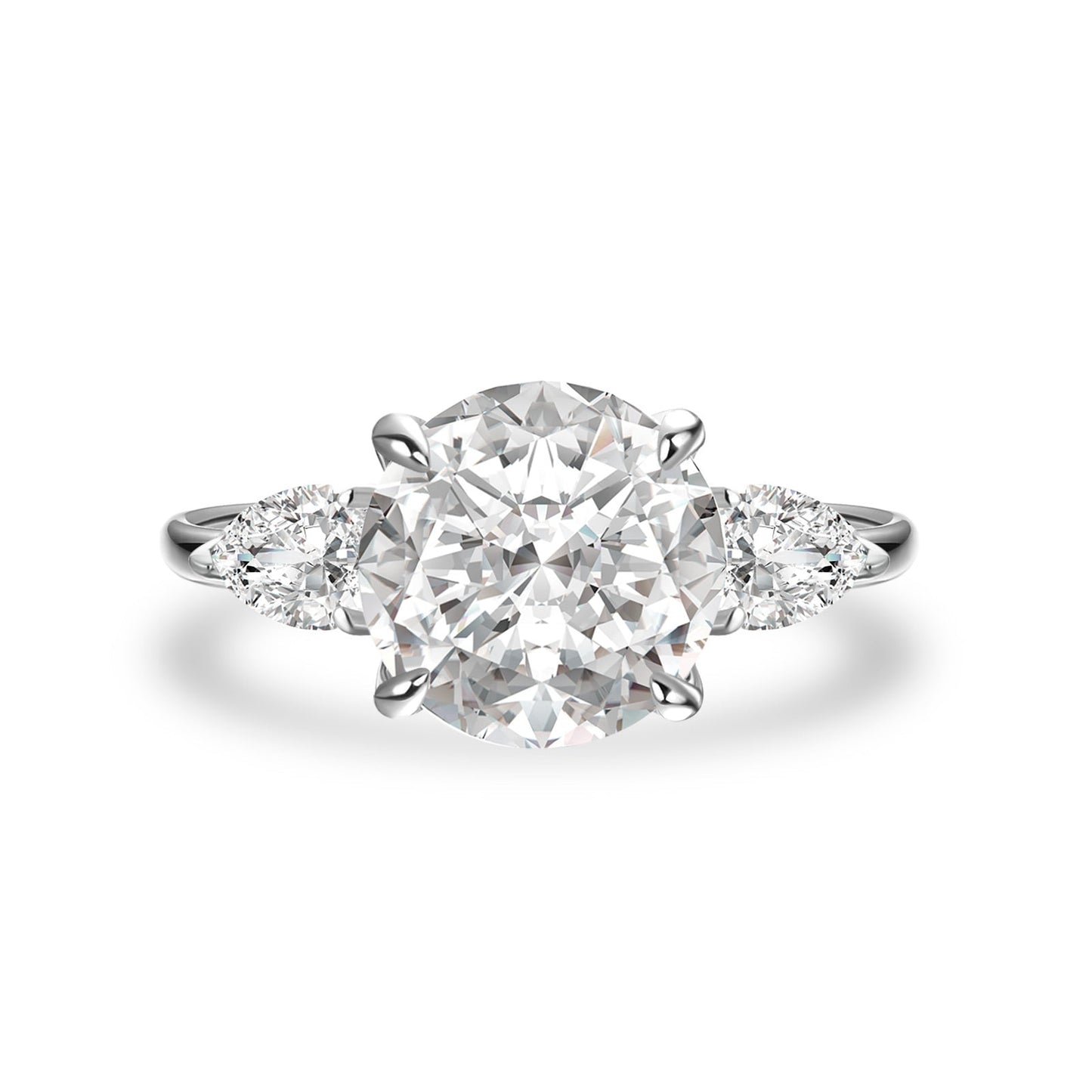 Aurevyn Moissanite 4.0 Ct Round Cut White Gold Engagement Ring with Pear Cut Side Stone