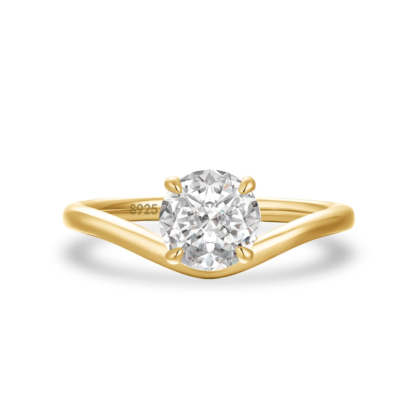 Aurevyn Moissanite 1.0Ct Round Cut Yellow Gold Curved Band Promise Ring