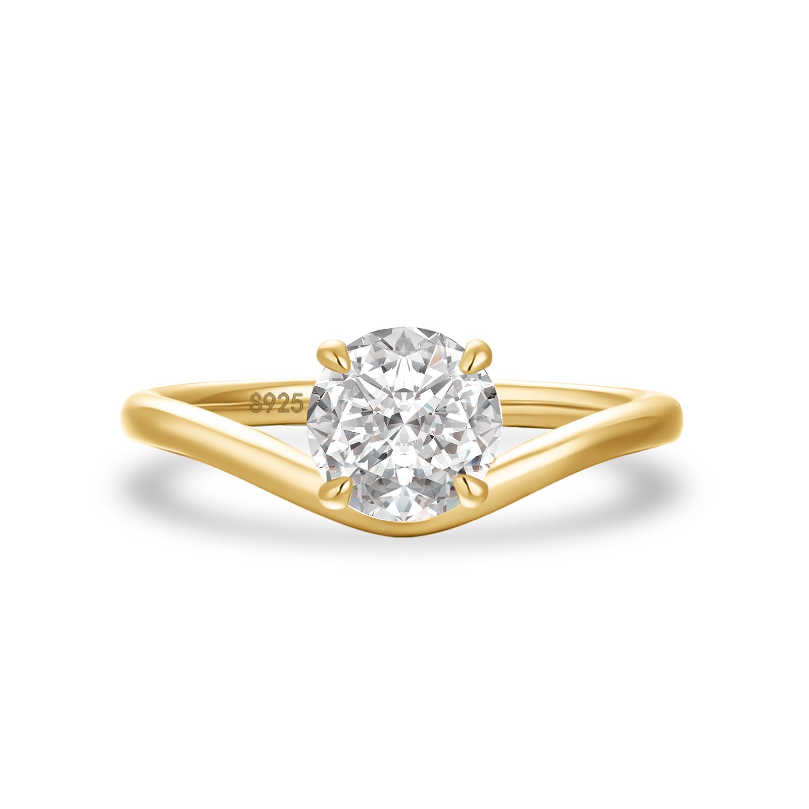 Aurevyn Moissanite 1.0Ct Round Cut Yellow Gold Curved Band Promise Ring