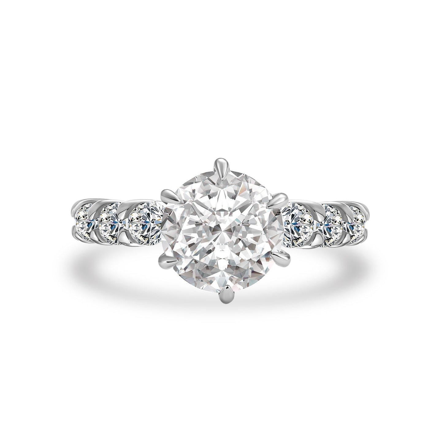 Aurevyn Moissanite 2.0 Ct 6 Prong Round Cut White Gold Engagement Ring