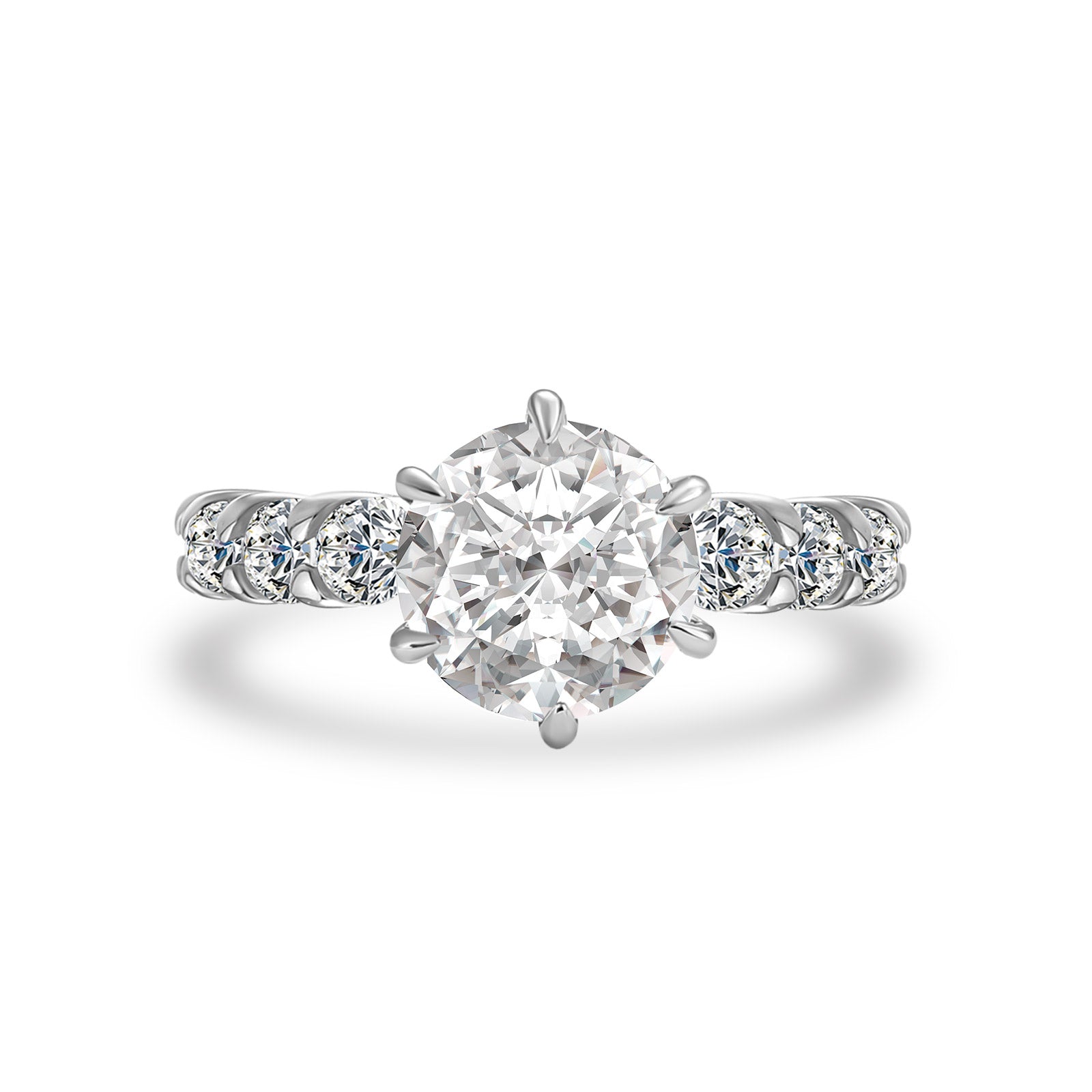Aurevyn Moissanite 2.0 Ct 6 Prong Round Cut White Gold Engagement Ring