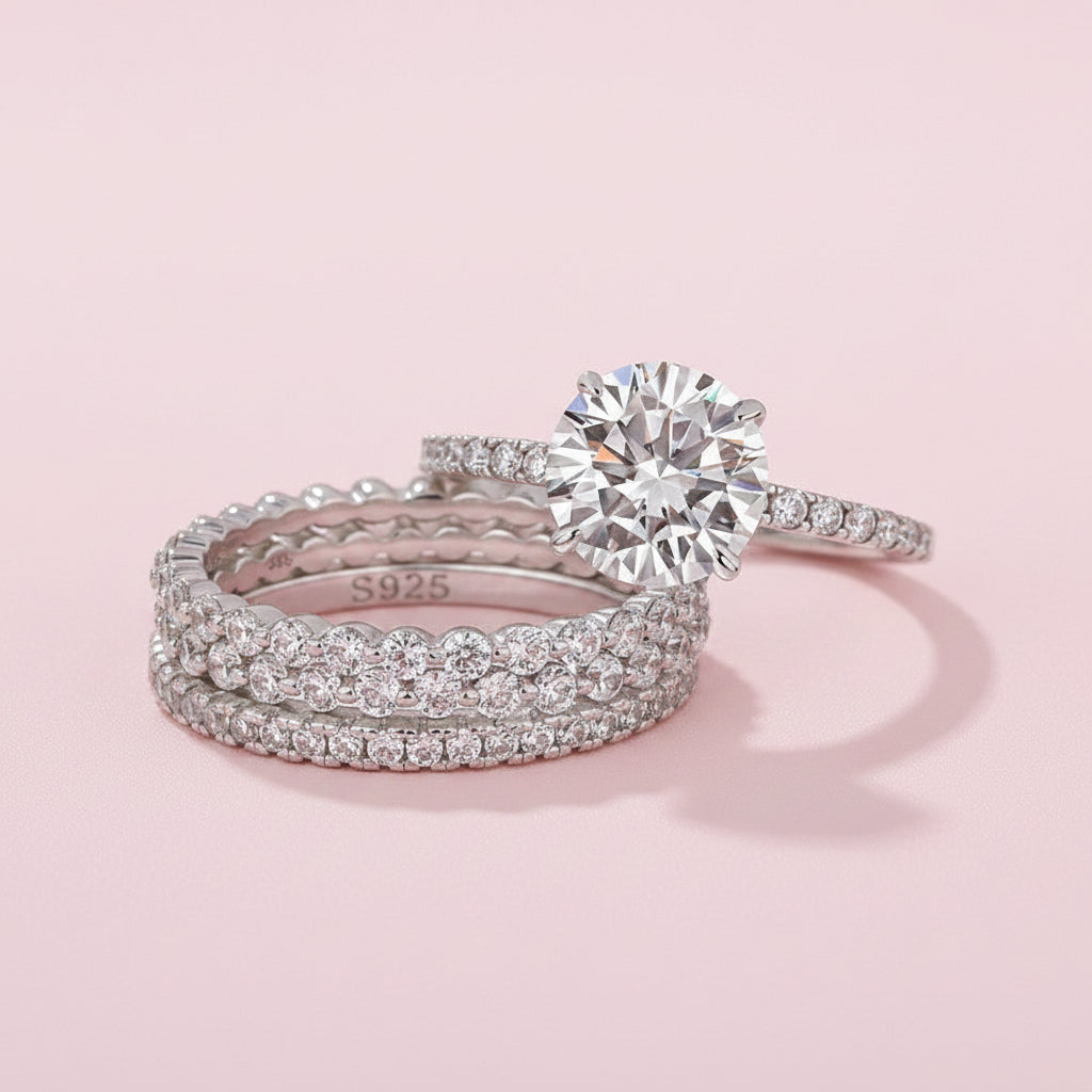 Aurevyn Moissanite 2.0Ct Round Cut White Gold Wedding Ring Set