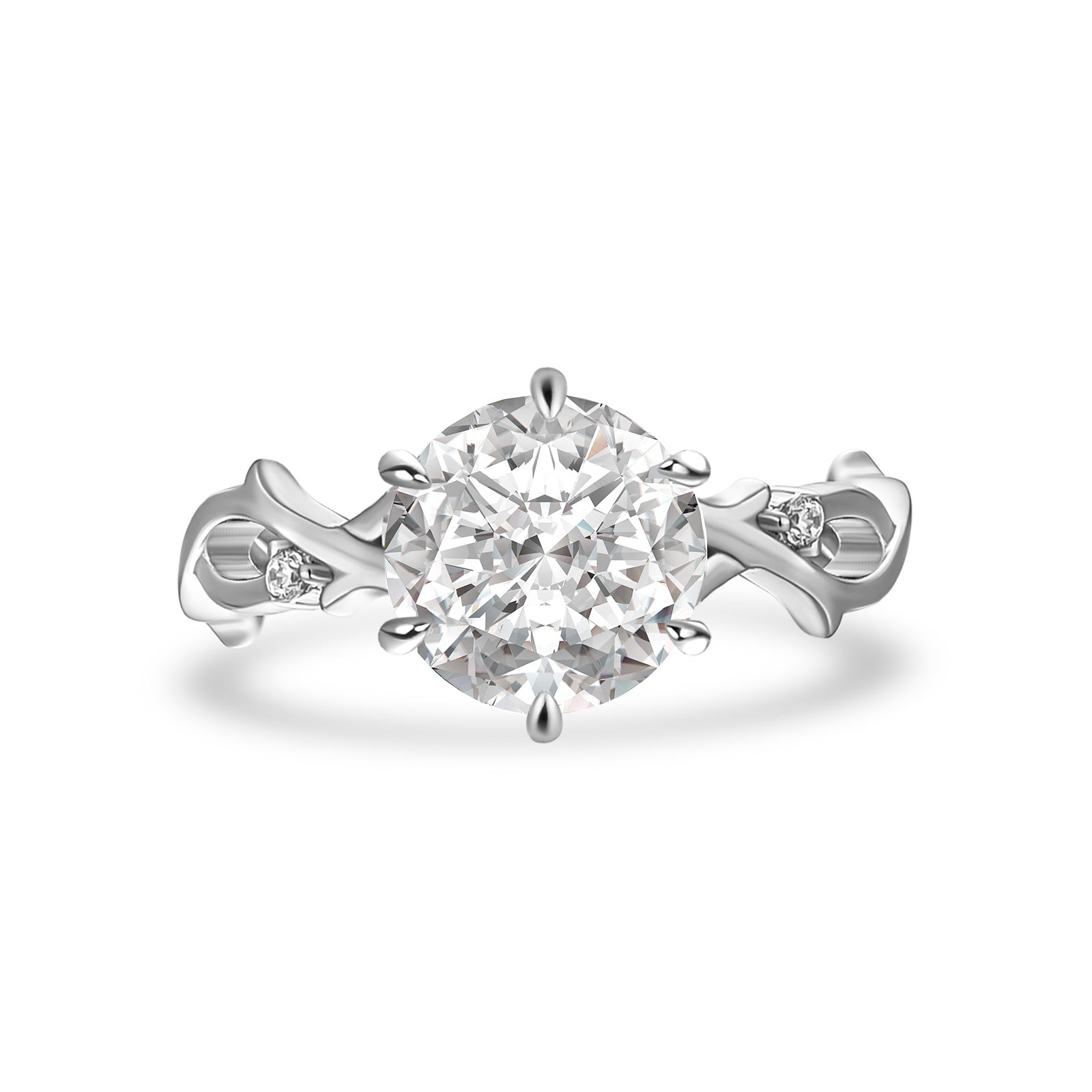 Aurevyn Moissanite 2.0 Ct Twig 6 Prong Round Cut Twist White Gold Engagement Ring
