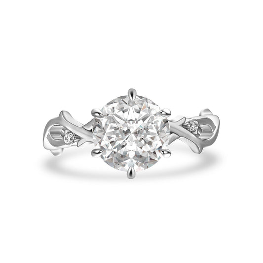 Aurevyn Moissanite 2.0 Ct Twig 6 Prong Round Cut Twist White Gold Engagement Ring
